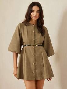 Aveloria Rosie Đầm chữ A tay phồng, thiết kế thời trang kẻ sọc, chất lượng cao, thanh lịch, đa năng dành cho nữ. - màu nâu - Xem 5