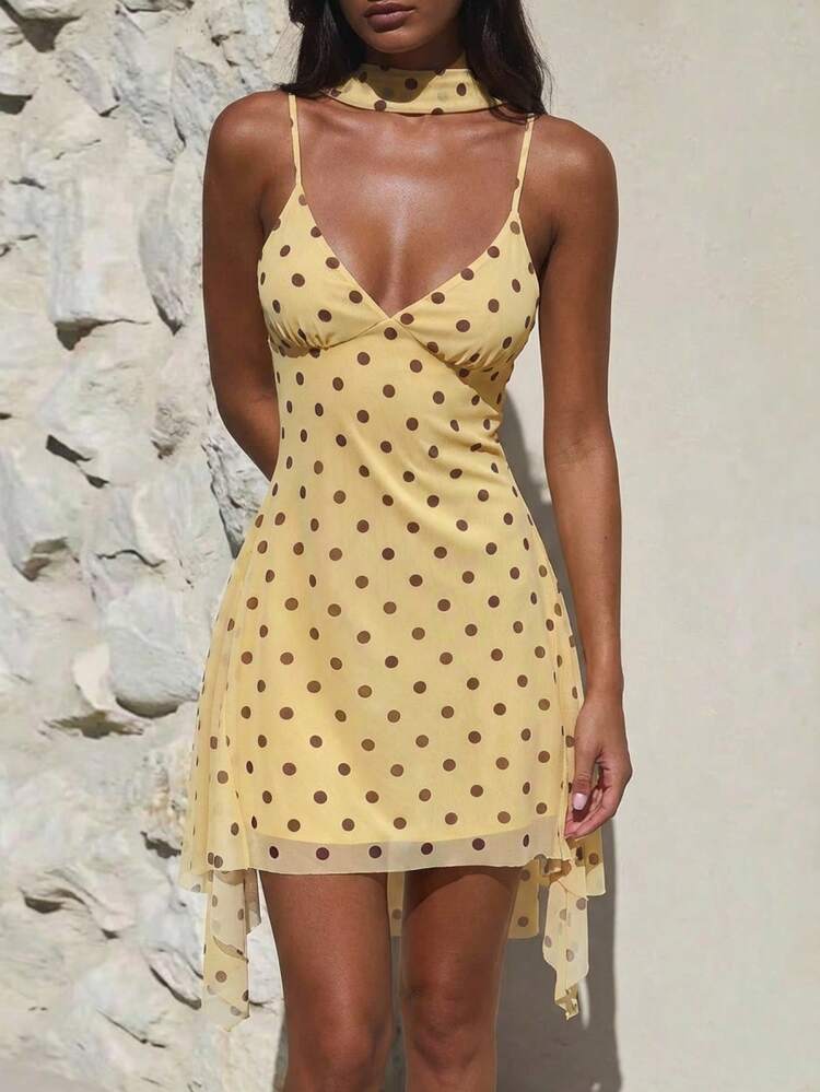 Aloruh Vestido corto de verano con tirantes finos y estampado de leopardo sexy para mujer - Amarillo claro - Añade 7