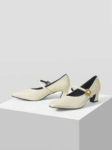 Mnmlis New Spring And Autumn Temperament Socialite Style Women's Single Shoes, Retro Word With Small Heels - Off-white - View 2