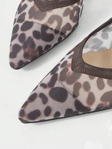 Mnmlis Women Shoes Spring And Summer New Breathable Mesh Splicing Design Pointed Back Buckle Shoes French Elegant Light Commuter Style Apricot Mesh Women's Sandals Daily Street Dating Wear - leopard print - View 3