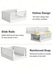 1PC Foldable Stackable Storage Basket Drawer Organizer Box For Closet Clothing Dresser Shelf Rack Bedroom Kitchen Desktop Snack Display Holder Collapsible Bin Container For Home Organization Wardrobe Tidy - White - View 5