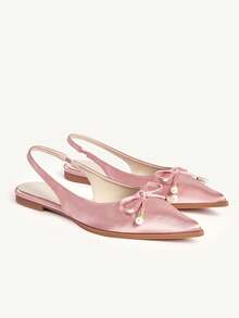 CUCCOO CHICEST 女士鞋 春夏新款浅粉色蝴蝶结珍珠女鞋 织物鞋面 透气内里 日常休闲时尚平底鞋 - 粉色 - 查看 2