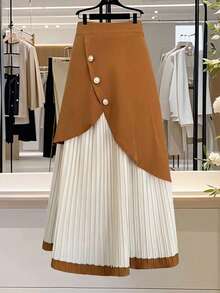 GlowEve Women's Retro High-End Fashionable Patchwork Skirt, New Spring/Summer/Autumn/Winter 2026 Collection, Elegant Goddess Style Long Skirt - Apricot - View 5
