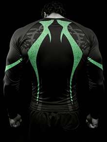 GymBeat Camiseta deportiva de ajuste ceñido con mangas raglán estampada para hombres - Negro - Ver 2