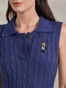 Briarwyn Women's Cartoon Bear Embroidered Polo Collar Sleeveless Knit Dress - Royal Blue - View 2