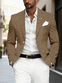 Manfinity Mode Men's Lapel NeckLong Sleeve Single-Breasted Casual Blazer - Brown - View 1