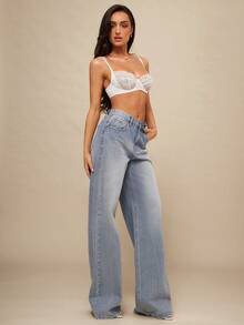 Silquee 女士性感浪漫薄纱蕾丝法式无钢圈露背文胸半罩杯蕾丝文胸内衣文胸 - 白色 - 查看 7