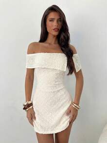 Aloruh Đầm dệt kim ren phối ren bất đối xứng thanh lịch dành cho nữ, vạt rộng, màu trơn, thích hợp cho kỳ nghỉ biển. - Màu be - Xem 4