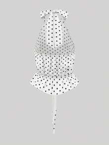 Lyxana Parte superior de verano con escote halter, espalda descubierta y estampado de lunares con lazo - Blanco - Ver 2
