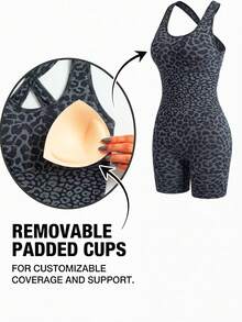 Innovista Women's Casual Sports Leopard Print Backless Romper - Dark Grey - View 9