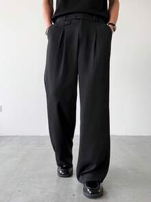 SLATEMANN Men's Black Autumn Classy Smart Work Suit Pants,High-End Pleated Baggy Trousers,Minimalist Designer Business Casual Loose Fit Pants For Ceremony,Gift - Black - View 8