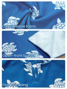 幼儿男童浅绿色卡通海龟印花连帽泳衣罩衫，婴幼儿尺码，V领连帽斗篷，婴儿可穿戴浴巾，沙滩披肩，沐浴游泳必备 - 寶藍色 - 查看 4