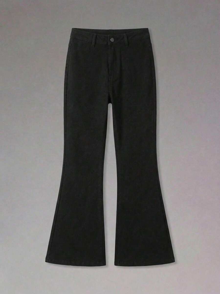 DSELFIQUE 男士斜口袋喇叭腿牛仔裤（无腰带），纯色长款宽松黑色洗水工装牛仔裤，适合送给丈夫、男朋友的礼物 - 黑色 - 查看 1