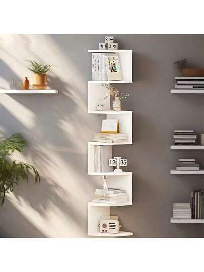 7-Story Suspended Corner Storage Rack - Space Saving Corner Storage Rack, Durable Plastic Structure, Easy To Install Adhesive Installation - Modern Simplicity And Bohemian Style, Suitable For Living Rooms, Bedrooms, Bathrooms, Kitchens - Perfect Storage Rack For Books, Decorations, Plants - Very Suitable For Small Apartments And Home Offices, Multifunctional Storage Rack With Adhesive Installation