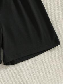 2件套女童休闲爱心印花撞色短袖T恤和短裤套装，舒适的夏秋日常穿搭 - 白色 - 查看 4