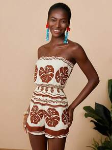 Travachic Áo liền quần in họa tiết, mùa hè, trang phục mùa hè cho nữ, đồ đi biển, trang phục đi biển cho nữ, trang phục đi nghỉ mát cho nữ, thoải mái, rộng rãi, áo liền quần cho nữ - Đỏ và trắng - Xem 3