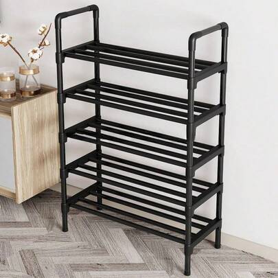 3-8 Tier Reinforced Simple Shoe Rack, 45/58cm Length, Multi-Layer Shoe Storage Organizer, Dust-Proof, For Home, Dorm, Rental, Entryway, Black