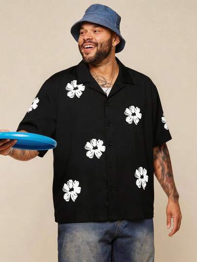 EASEVO Plus Size Men's Floral Print Short Sleeve Single-Breasted Shirt Stretchy And Comfortable Stretchy And Breathable Skin-Friendly And Wrinkle-Resistant Smooth And Structured