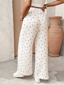 SHEIN 可调节腰围心形图案休闲孕妇裤 - 白色 - 查看 2