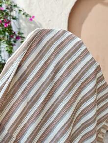 SHEIN 孕妇条纹可调节腰带口袋休闲百搭阔腿裤 - 卡其色 - 查看 5