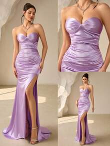 Coutiva 女士纯色优雅正式晚礼服 - 淡紫色 - 查看 1