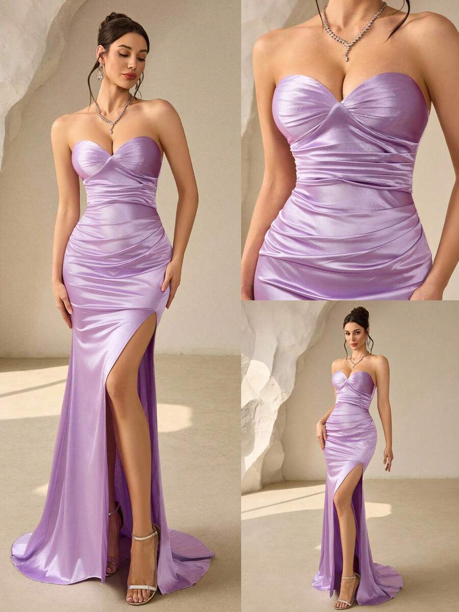 Coutiva 女士纯色优雅正式晚礼服 - 淡紫色 - 查看 1