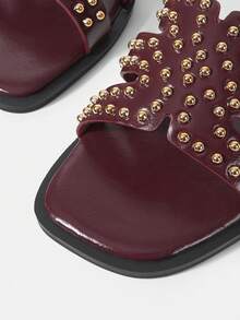 Mnmlis Zapatillas planas de moda para mujer con remaches incrustados, estilo casual y fresco, para uso diario y vacaciones, de punta abierta - Burdeos - Ver 3