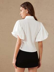 Aveloria Rosie New Sequin Embellished Petal Sleeve Sweet Cropped Blouse - White - View 2