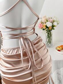 Sweetra New Sexy Backless Spaghetti Strap Bodycon Dress, Waist Cinching Design, Revealing Yet Elegant - Champagne - View 3
