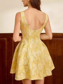 Vintamour Đầm nữ cổ điển thanh lịch, chất liệu jacquard hoa văn, đầm ngắn dự tiệc mùa hè, quần áo mùa hè, trang phục mùa hè cho nữ, trang phục mùa xuân cho nữ, quần áo mùa xuân cho nữ, đầm mùa xuân cho nữ, trang phục nghỉ xuân cho nữ, đầm lễ Phục sinh cho nữ, đầm thanh lịch cho nữ, trang phục đi nghỉ mát cho nữ, trang phục nghỉ hè cho nữ, đầm đi nghỉ mát, đầm thường ngày cho nữ, trang phục đi chơi, đầm dự tiệc, trang phục dự tiệc. - Màu vàng - Xem 7