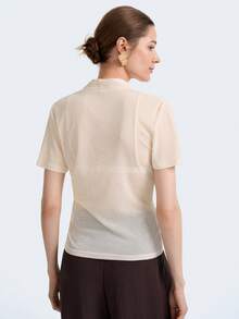 Aalyst Women's Fashion Knitted V-Neck Short Sleeve Twist Ruched Irregular Elegant Romantic Casual Daily, Commute, Gathering, Vacation T-Shirt, Spring/Summer - Apricot - View 3