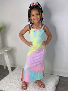 SHEIN Young Girl Tie-Dye Knit Camisole Dress Pastel Dress Rainbow Dress Tie Dye Dress Colorful Dress Multicolor Dress Girls Summer Bodycon Dresses Bodycon Dress Rainbow Tie-Dye Dress Girl Dress For Party Tie Dye Dress For Girls Young Girls Dresses Bodycon Dress For Kids Rainbow Dress For Kids Dresses For Girls - Multicolor - View 3