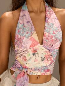 Athîral Áo croptop cổ yếm in hoa dành cho nữ - Nhiều màu - Xem 1