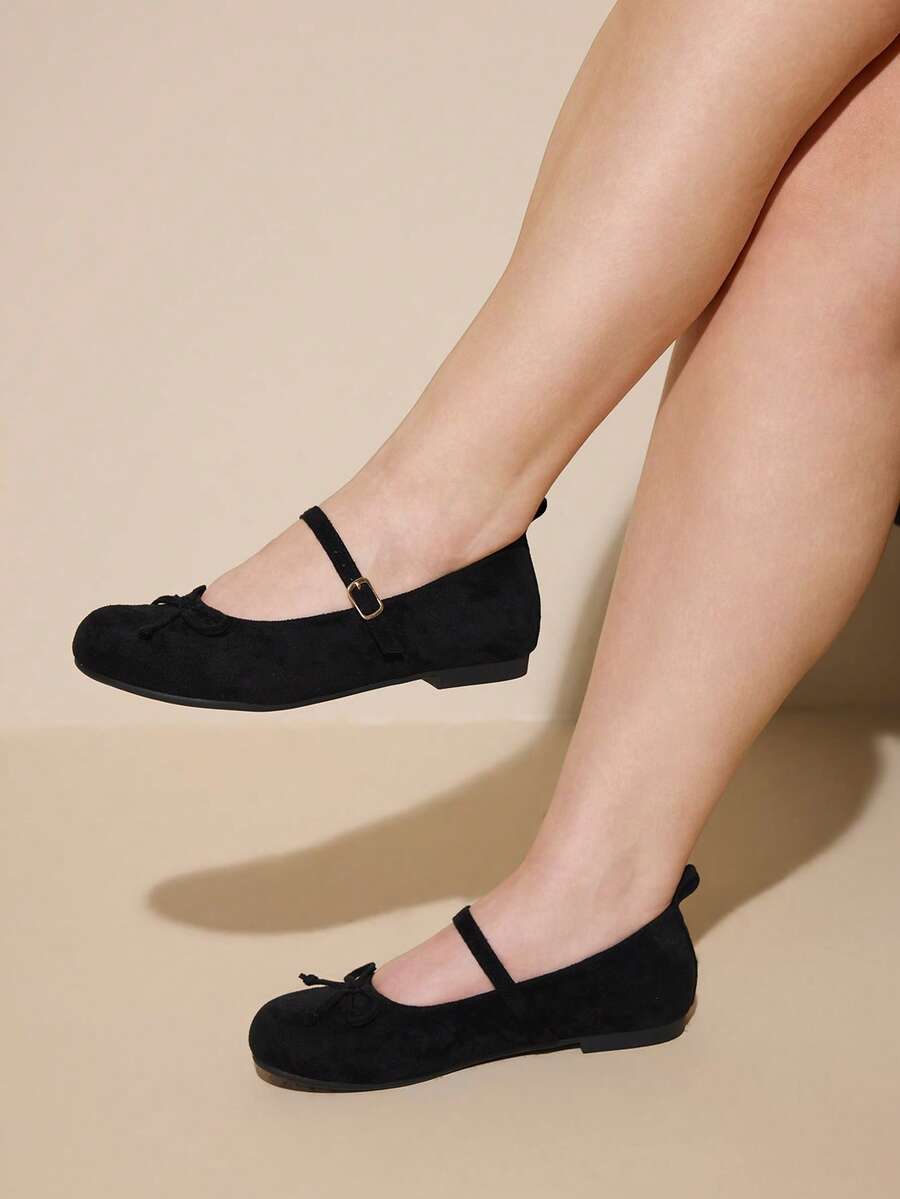 CUCCOO CURVES 2026新款黑色图案平底胖脚单鞋浅口通勤法式气质专业平底单鞋女款穿圆头不累脚 - 黑色 - 查看 1