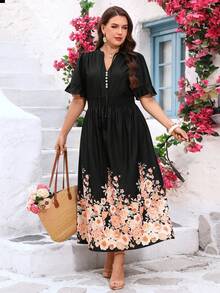 Miaspire Vestido Floral de Verão Plus Size para Mulheres - Multicolorido - Visão 3