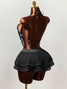 Mistrie 女士夏季时尚纯色镂空半身裙 - 黑色 - 查看 2