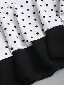 Sweetra 女士波点印花系带露肩设计时尚连衣裙 - 黑與白 - 查看 4