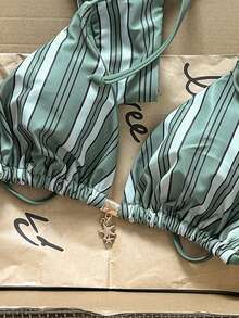 Swim Mod Bộ bikini nữ gồm dây chuyền in họa tiết ngẫu nhiên, trang sức kim loại, thích hợp cho mùa xuân/hè. - Nhiều màu - Xem 4