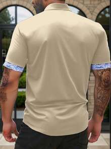 Manfinity Homme Plus Size Men's Single-Breasted Casual Versatile Daily Wear Short Sleeve Shirt - Khaki - View 2