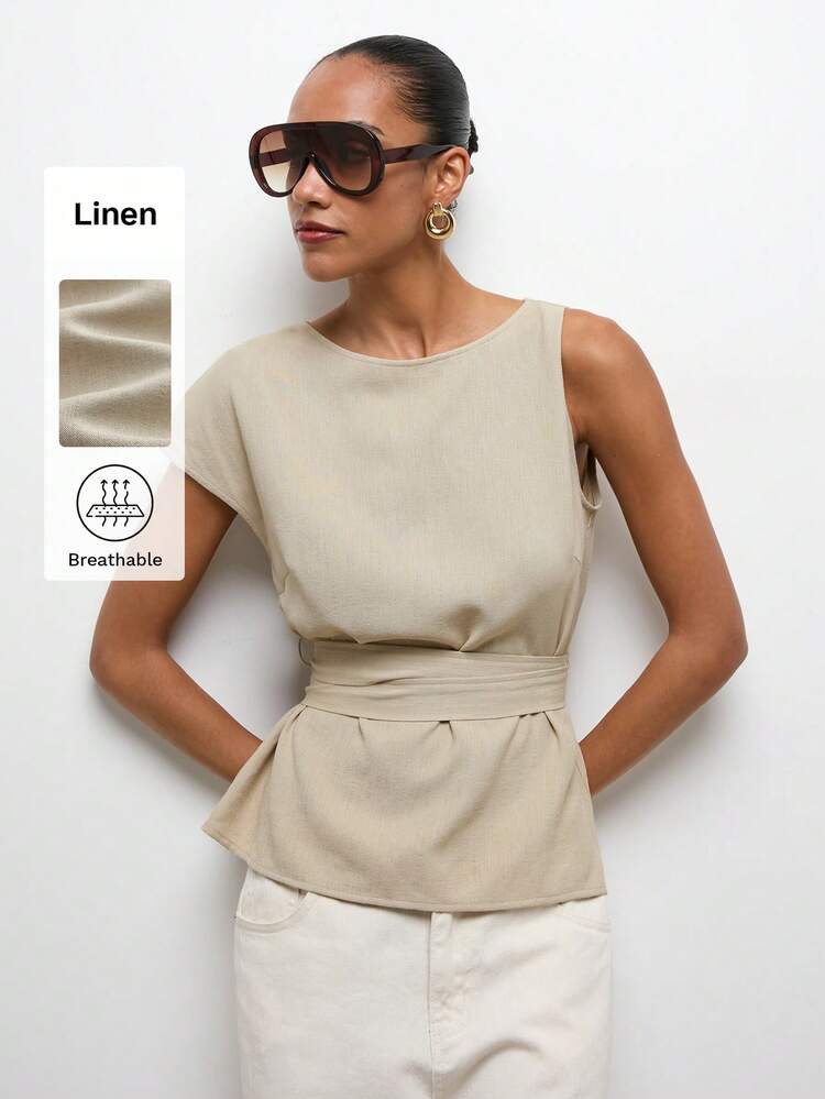 SHEIN Maija Damen Sommer Mode asymmetrische Ärmel geraffte Taille Peplum Top St. Patricks Tag Damen Ostern Sommer Ostern Damen Party Top Strand Sommer Urlaub jeder Urlaub für Damen Sommer für Damen Ausgehen Abschluss Abschluss Lässig Lässig Blusen für Damen