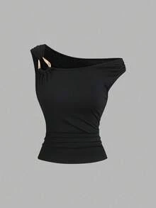 Elenzga Bộ 2 áo thun cỡ lớn cổ lệch, ôm dáng, đa năng, thích hợp mặc mùa xuân/hè. - Nhiều màu - Xem 4