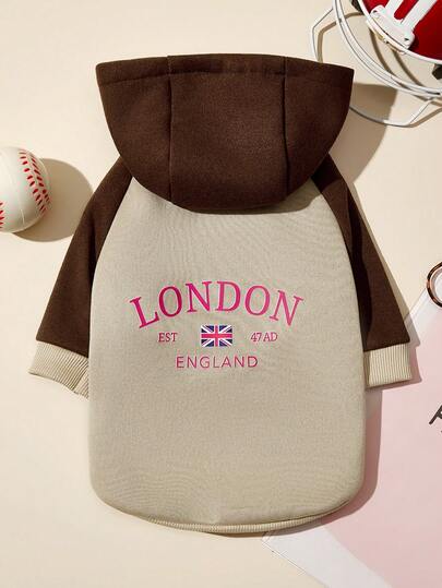 PETSIN 1 Letter Printed Pet Color Blocked Sports Style Thick Warm Spring And Autumn Pet Clothing Hoodie