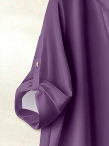 Rusticease 休闲简约度假通勤百搭优雅浪漫复古紫色水彩花卉印花图案，沙滩装，度假装，女士夏季套装，衬衫和裤子 - 卡其色 - 查看 5