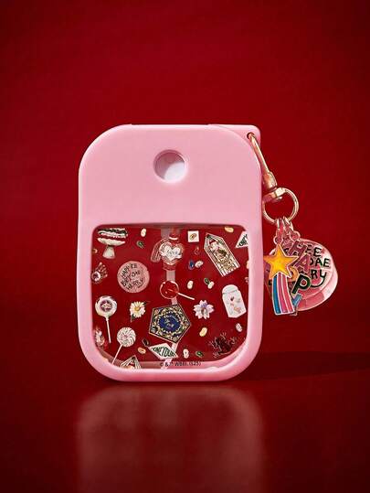 FanGlow HARRY POTTER X SHEIN 1pc 38ml Pink Full-Screen Flower-Shaped Candy Cake Spray Bottle, Equipped With A Silicone Protective Cover And A Rainbow Star Hagrid Cake Combo Keychain, Is Convenient To Carry And Suitable For Travel Use.