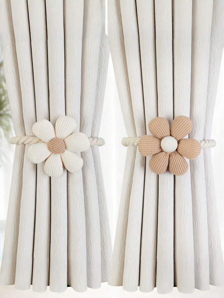 1/2PCS Adjustable Fabric Flower Cute Button Loop Creative Holdback Decorative Floral Pastel Curtain Tieback Straps Home Living Room Bedroom Decor Wedding Party Housewarming Gift Aesthetic Boho Cottagecore DIY - multicolor - View 1