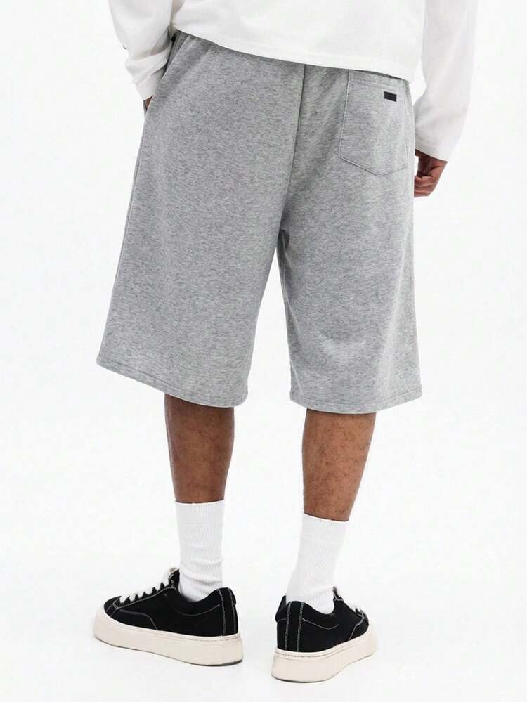 Men's Heathered Grey Baggy Wide Leg Jorts Cotton Denim Knee Length Summer Casual Drawstring Waist Cargo Shorts