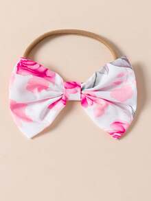 Souflis Souflis 3pcs Baby Girl Sweet Cute Cap Sleeve Romper, Floral Print Bowknot Dress & Headband Set, Summer - Hot Pink - View 3