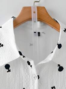 Linhara Plus Size Women's Single-Breasted Casual Versatile Daily Wear Long Sleeve Shirt - Black and White - View 4