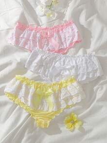 Tween Girl Ruffled, Sweet, Cute Bow Decor Panties - Blue - View 7