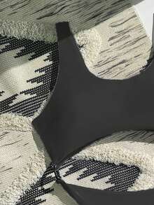 Swim SXY Bộ bikini một mảnh màu trắng tinh khôi gợi cảm thời trang mới dành cho nữ, có dây đeo dày và đính vòng trang trí, thích hợp đi biển. - màu đen - Xem 3